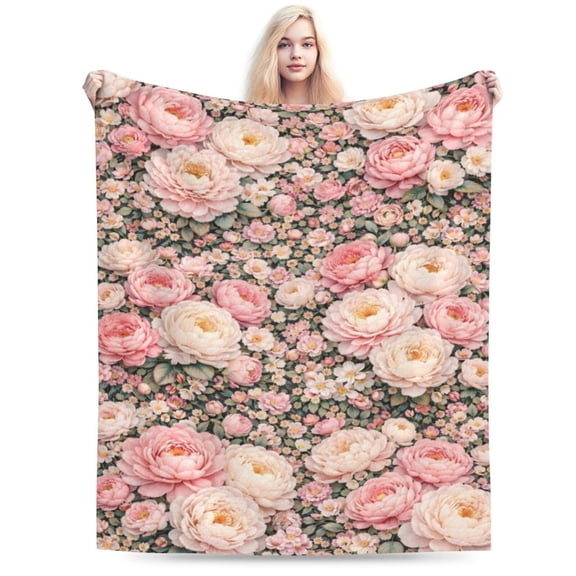 Pink Peony Floral Pattern Throw Blanket, Soft Decorative Blanket for Sofa Couch Bed Décor 50x40