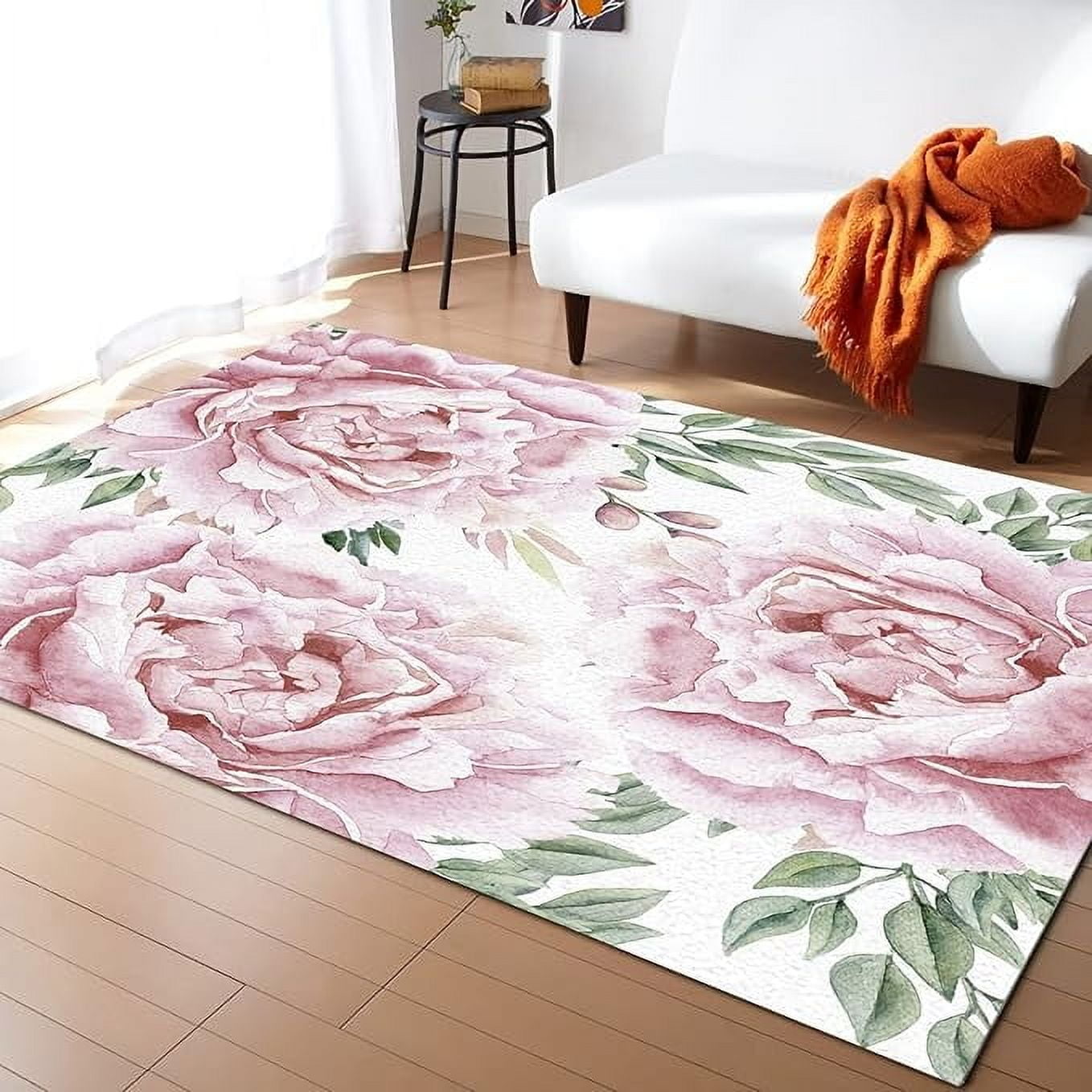 Pink Peony Flower Area Rug, Beautiful Flower Art Floor Carpet, Indoor ...