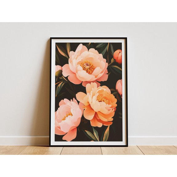 Pink Peony Flower Botanical Art Soft Peonies Golden Hour Floral Home Decor Romantic Bloom, Unframed Poster
