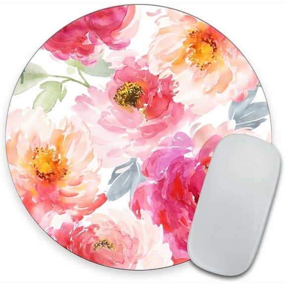 Pink Peony Flower Round Mousepad, Personalized Custom Design Mouse Pads,Cute Waterproof Circular Non-Slip Rubber Base Small Mouse Pad, Mousepad for Laptop Computers