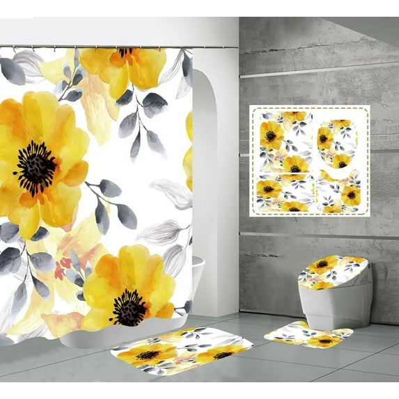Pink Peony Flower Shower Curtain Sets Green Leaves Rugs Toilet Lid Cover Bath Mats Bathroom Succulent Cactus Floral Bath Curtain