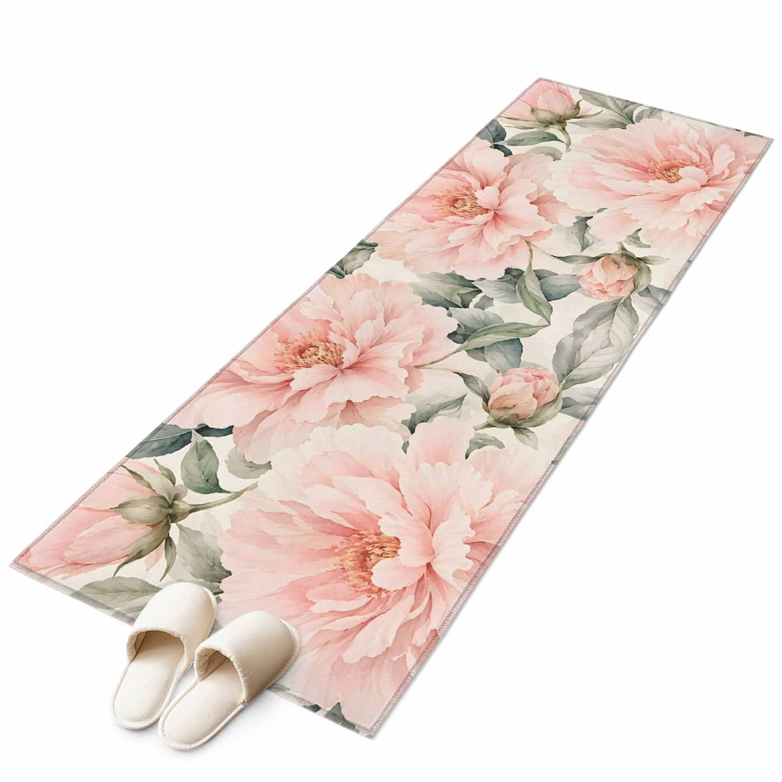 Pink Peony Flowers Kitchen Runner Rug 2x6 Washable Runners for Hallway ...