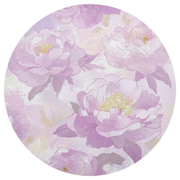 Pink Peony Flowers with Yellow Pistil PVC Round Grid Placemat Table Mat 1 Pc 15.4" x 15.4"