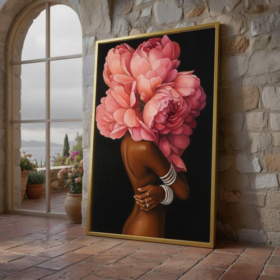 Pink Peony Head Portrait Wall Art Print, Unframed Paper Poster 8x10in