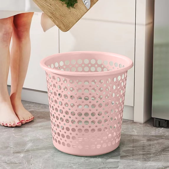 Pink Perforated Wastebasket – Compact 9" Trash Bin for Office, Bathroom, Bedroom, Kitchen & Small Spaces, Sturdy and Durable, Large Opening Designs, Easy to Clean