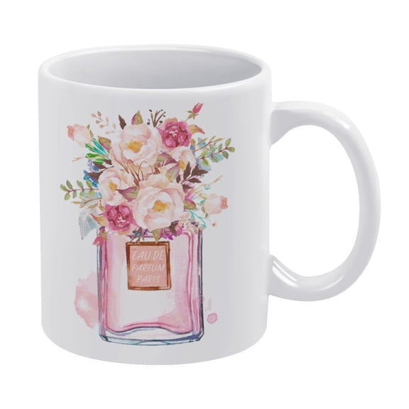 Pink Perfume Print, Pink Perfume Bottle Print ,Blush Pink Mug, Fashion Printable Mug,Funny Coffee Mug,Man Cave Prints,The Best Gift for Colleagues, Parents, And Grandparents, 110z Men And Women