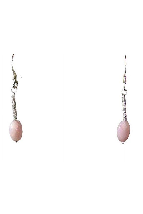 Pink Peruvian Opal Faceted Oval Stardust Sterling Silver Tube Earrings | 1 1/2"|