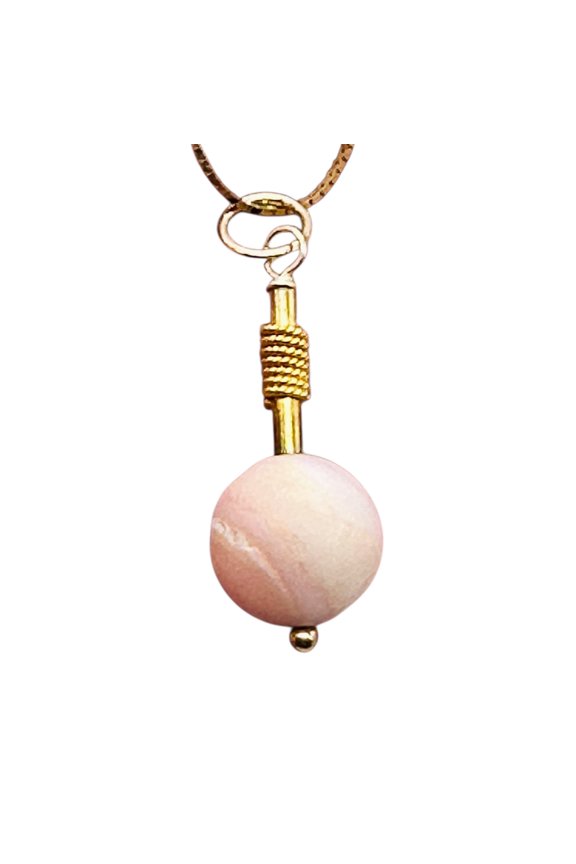 Pink Peruvian Opal Matte Finish Drop Bead Pendant | Pink | 1" Long |