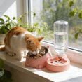 thumbnail image 1 of Pink Pet Feeder and Water Dispenser, 2 in 1 Stainless Steel Bowl, Automatic Waterer for Cats Dogs, 1 of 6