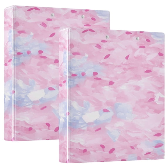 Pink Petal Pattern 12.4x10.6in PVC Round Ring Binders, 2-Pack, D-Ring 3-Hole, Metal Clip