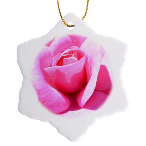 3drose, Pink Petals Rose Floral Flowers Flower Photography, 3 inch Snowflake Porcelain Ornament