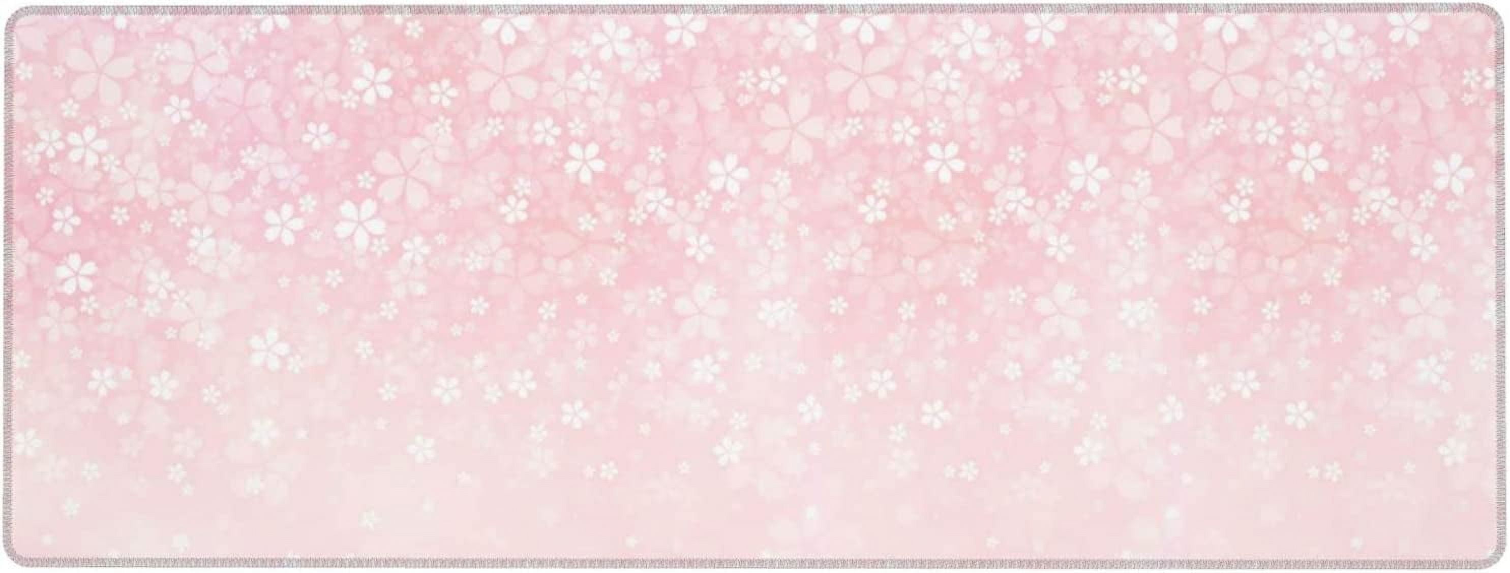 Pink Petals Sakura Blossoms Large Mouse Pads Rectangle Long Extended Big Stitched Edge Gaming Mousepad with Non-Slip Rubber Base for Desktop Laptop Keyboard 31.5 X 11.8 Inch