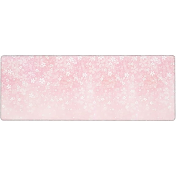 Pink Petals Sakura Blossoms Large Mouse Pads Rectangle Long Extended Big Stitched Edge Gaming Mousepad with Non-Slip Rubber Base for Desktop Laptop Keyboard 31.5 X 11.8 Inch