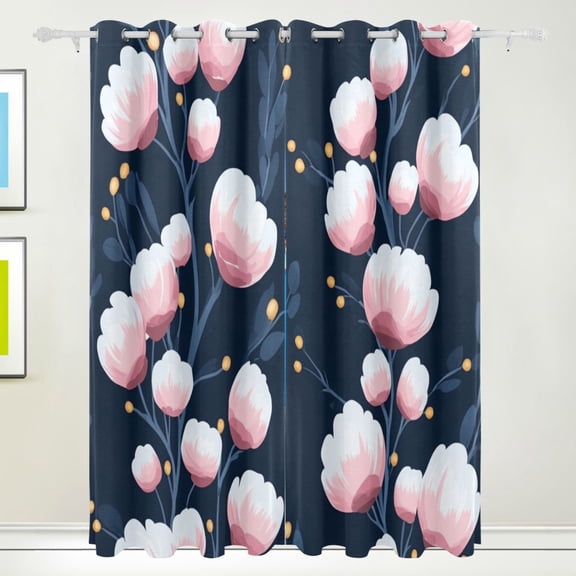 Pink Petals on A Dark Background Blackout Curtains for Living Room Bedroom 55W x 72/84L Insulated Window Drapes 2 Panels