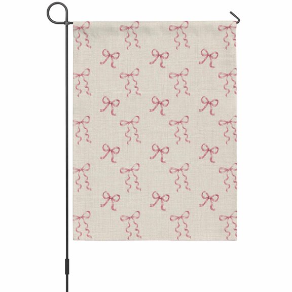 Pink Petite Bow Garden Flag 12 x 18 Inches, Minimalist Thin Ribbon Tied Loop Tail Silk Knot Weather Proof Outdoor Patio Flags Double Sided Small Garden Decoration for Yard Outside Home