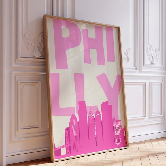 Pink Philadelphia Skyline Art Print: Retro Philly Poster UNFRAMED PAPER POSTER, Home Decor, Vintage Gift, Living Room Dercor