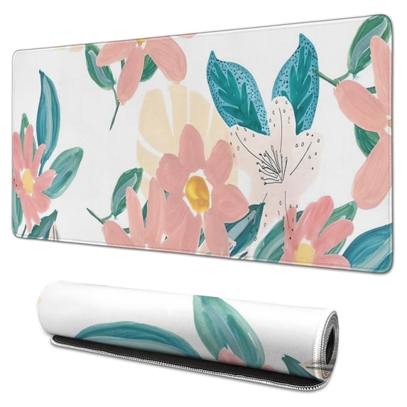 Pink Picture Flower Mouse Pads Pad Mouse Waterproof Washable for Office Home Work Gaming Gifts Tables Mouse Pad Rubber Base Mousepad with Stitched Edges 35.4x15.7inches