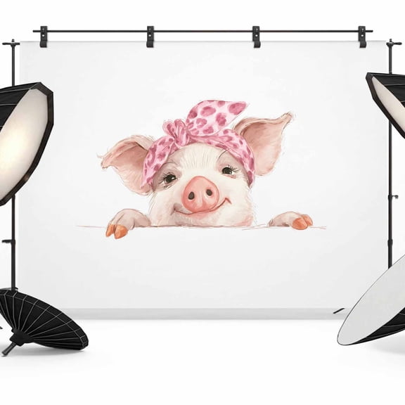 Pink Pig Backdrop for Photoshoot,Photography Photo Studio Background Wall Backdrop,Cute Bathing Animal Cartoon Watercolor White Back Drop Banner Panel for Portraits Wedding Live Streaming 10x8Ft