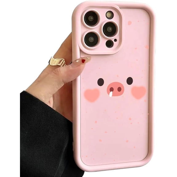 Pink Pig Cartoon Cute Thick Frame Soft Silicone Case Compatible with iPhone Case (iPhone 15)