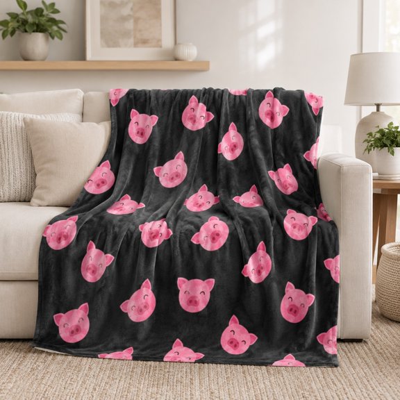 Pink Pig Face Fleece Throw Blanket, Soft 280 GSM Polyester Plush Blanket
