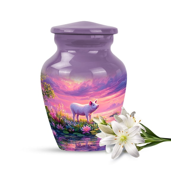 Pink Pig Keepsake Urn – Mini Aluminum Memorial Container for Human or Pet Ashes – Small Funeral Token with Animal Motif and Threaded Lid for Display, Ceremony or Travel Tribute – 3" Keepsake