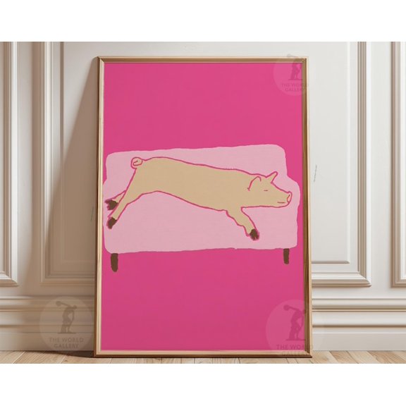 Pink Pig Minimal Farm Animal Wall Art Print, Unframed Paper Poster 8x10in