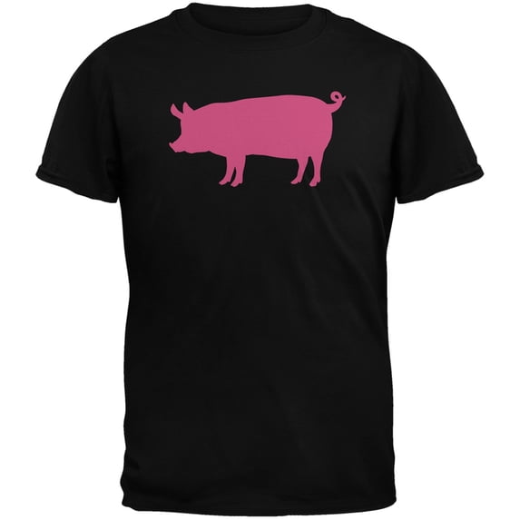 Pink Pig Silhouette Black Adults T-Shirt - X-Large