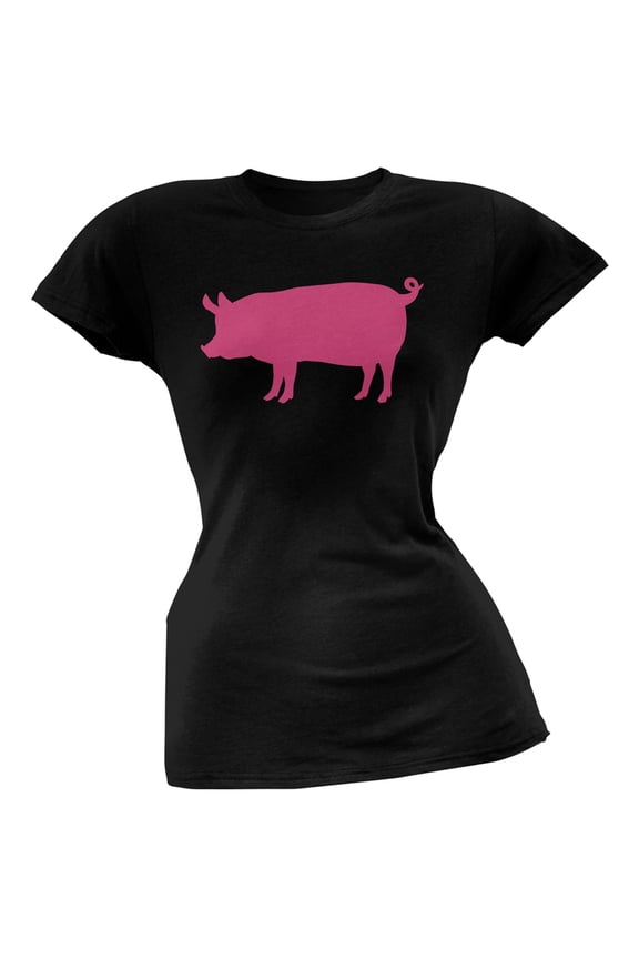 Pink Pig Silhouette Black Soft Juniors T-Shirt - Medium