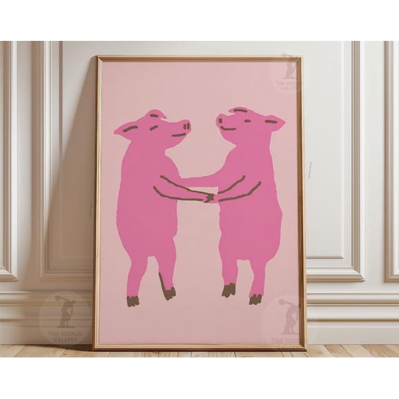 Pink Pig Silhouette Minimal Farm Animal Wall Art Print, Unframed Paper Poster 8x10in