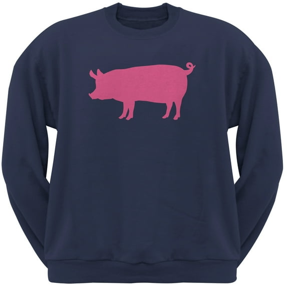 Pink Pig Silhouette Navy Adult Sweatshirt - Large