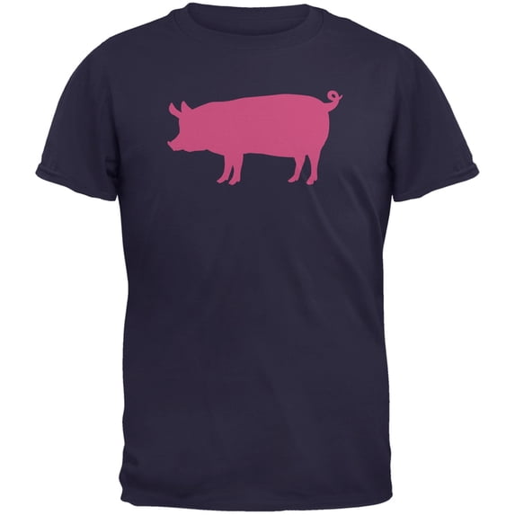 Pink Pig Silhouette Navy Adults T-Shirt - 2X-Large