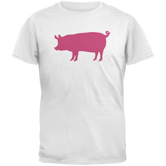 Pink Pig Silhouette White Adults T-Shirt - Medium