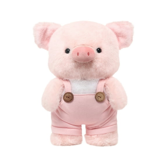 Pink Pig Stuffed Animal Plush Pillow - 12.2" Soft Pig with Jumpsuit, Adorable Cuddle Pig Plush Toy, Kawaii Hugging Piggy, Vibrant Home Decor, Ideal Birthday and Christmas Gifts