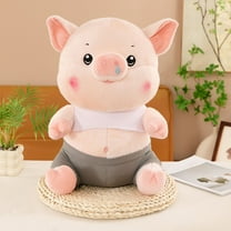 Pink Pig Stuffed Animal Plush Pillow - 13.8 inch Cute Pink Pig with Clothes, Huggable Cuddle Pillow, Lovely Home Decor Accent, Thoughtful Birthday Christmas Gifts