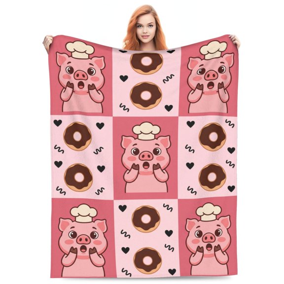 Pink Pig Throw Blanket, Cute Flannel Animal Blanket, Cozy Home Decor for Bedroom Sofa Couch, Gift for Animal Lovers 50x40
