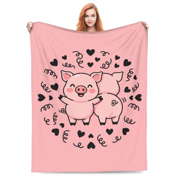 Pink Pig Throw Blanket, Cute Flannel Animal Blanket, Cozy Home Decor for Bedroom Sofa Couch, Gift for Animal Lovers 50x40