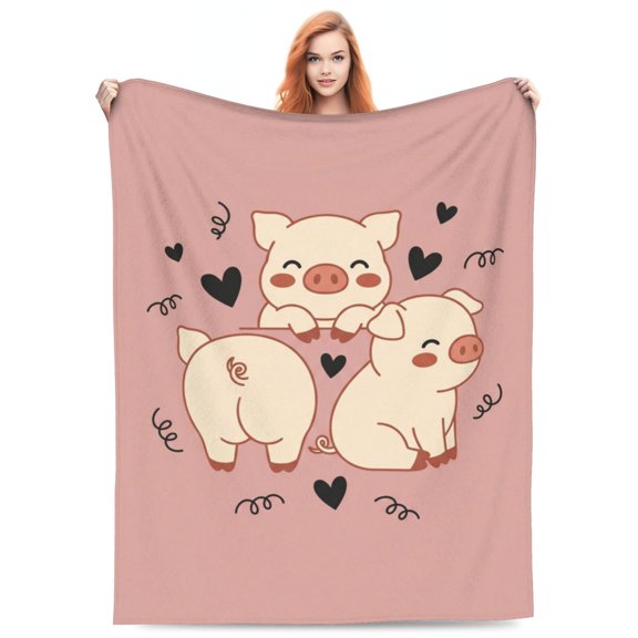 Pink Pig Throw Blanket, Cute Flannel Animal Blanket, Cozy Home Decor for Bedroom Sofa Couch, Gift for Animal Lovers 50x40