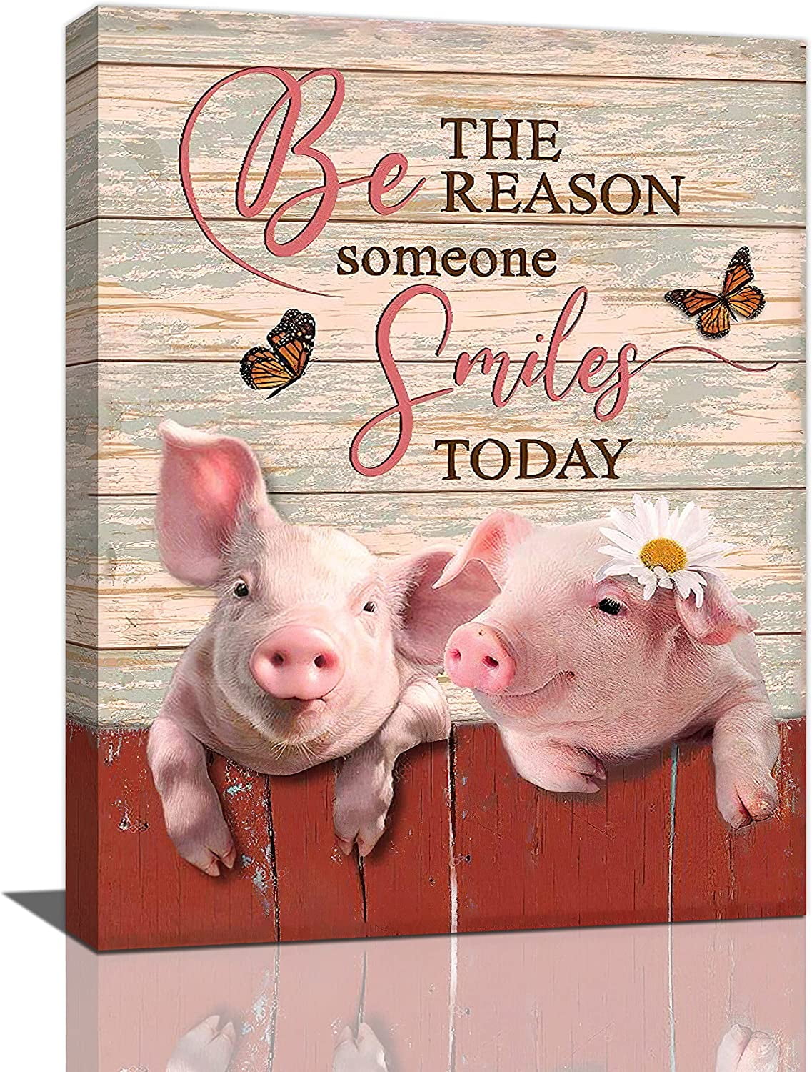 Pink Pig Wall Art Funny and Cute Pig Pictures Canvas Print Wall Country