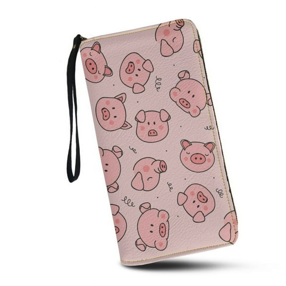 Pink Pig Wallet for Women Leather RFID Blocking Design Zip Around Card Holder Organizer Ladies Travel Clutch Wristlet