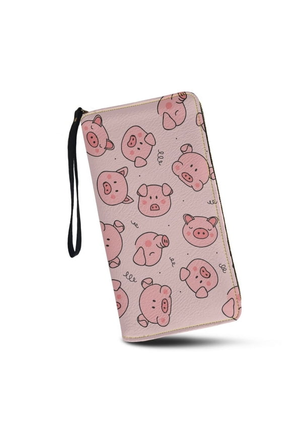 Pink Pig Wallet for Women Leather RFID Blocking Design Zip Around Card Holder Organizer Ladies Travel Clutch Wristlet