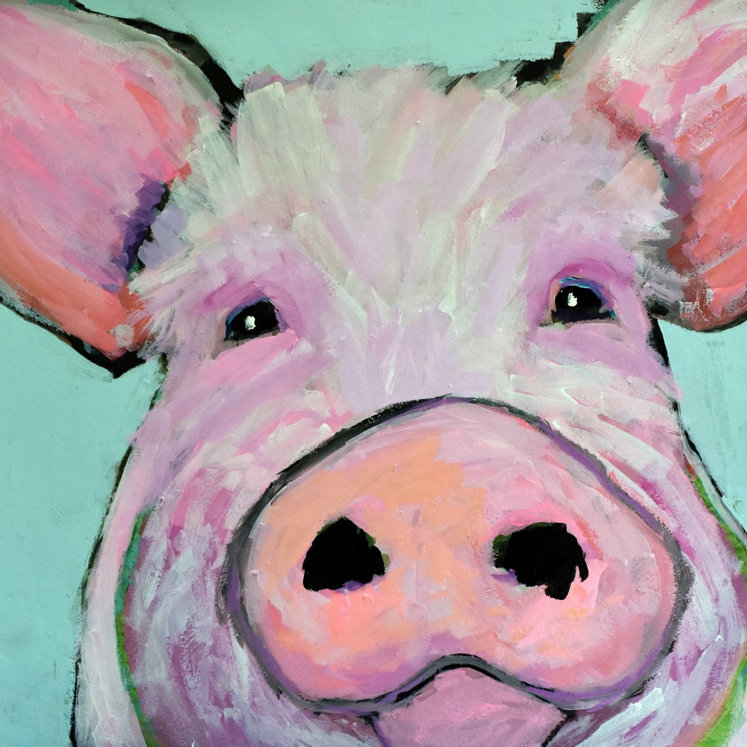 "Pink Pig" by Michelle Rivera Painting Print on Wrapped Canvas