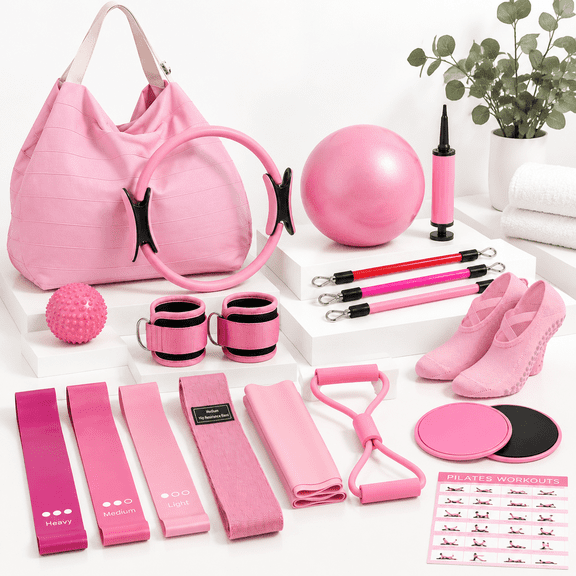 Pink Pilates Set 2-Piece Home Fitness Kit for Full-Body Toning Workouts