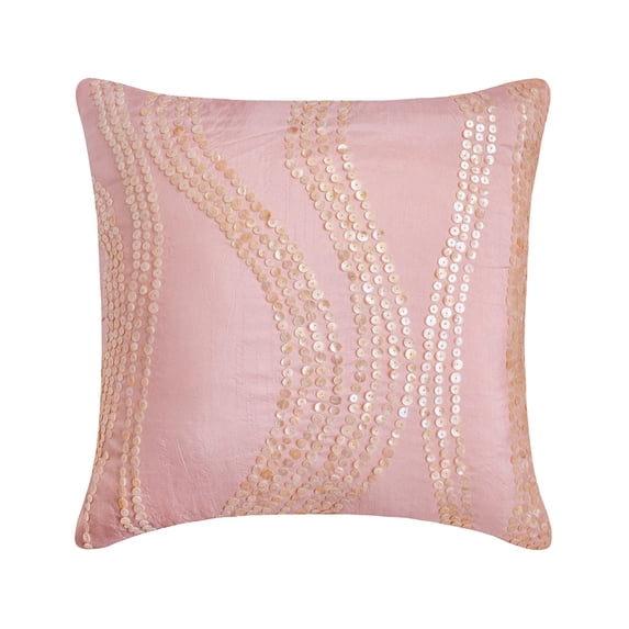 Pink Pillow Cover 12x12 inch (30x30 cm), Luxury Pink Decorative Pillow Cover, 12"x12" Pillow Cover, Art Silk Pillow Case, Mother Of Pearls Pillow Cover Stripe French - Angelic Charm