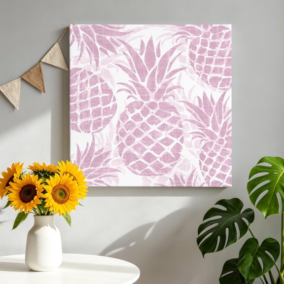 Pink Pineapple Canvas Wall Art, Summer Country Vintage Tropical Botanical Fruits Framed Canvas Wall Decor Picture Print Artwork Decorations for Living Room Office Ready to Hang 8" x 8"