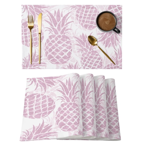 Pink Pineapple Placemats Set of 2 Summer Botanical Tropical Fruits Place Mats Indoor Wipeable Table Mats Washable Cloth Dining Table Placemats for Kitchen Holiday Party Home Decor 13x19 Inch
