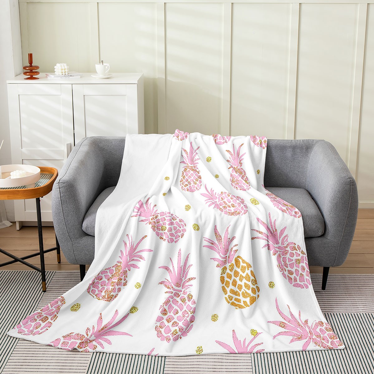 Purple Neon Pineapple Hawaiian Print Blanket