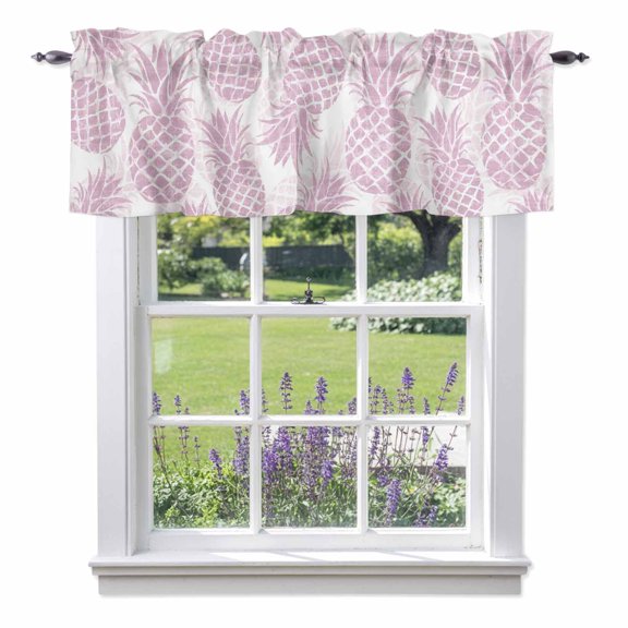 Pink Pineapple Window Valance for Kitchen, Summer Country Vintage Tropical Botanical Fruits Rod Pocket Short Curtains for Bathroom Bedroom Window, Light Filtering Decorative Valances, 42x12 Inch