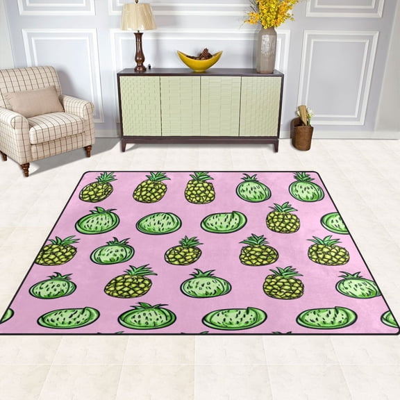 Pink Pineapples 63''x48'' Plush Memory Foam Bath Mat, Soft, Absorbent, Non Slip, Durable