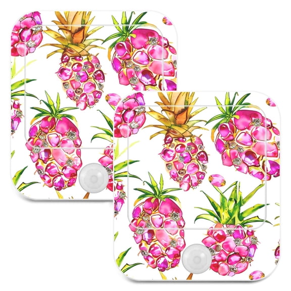 Pink Pineapples Night Lights Plug into Wall LED with Auto Light Sensor Warm Light for Kids Hallway Bedroom Living Room Kitchen Bathroom Set of 2