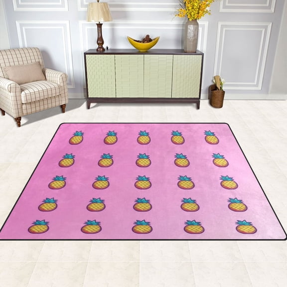 Pink Pineapples Pattern 80''x58'' Extra Large Plush Memory Foam Rug, Soft, Absorbent, Non Slip